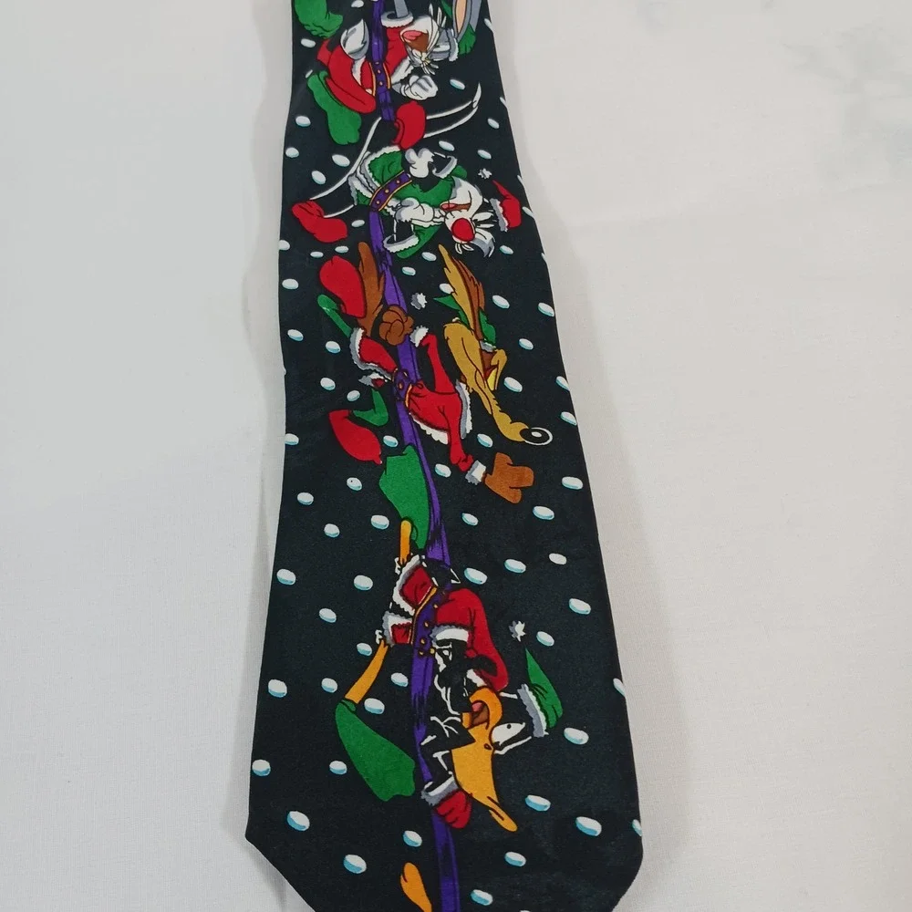 Looney Tunes Necktie Mens OS Black Excellent Vintage 1993 Christmas Taz Bugs